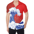 Red Sun Japanese Wave Print Men's Shirt