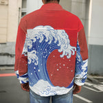 Red Sun Japanese Wave Print Men's Shirt Jacket