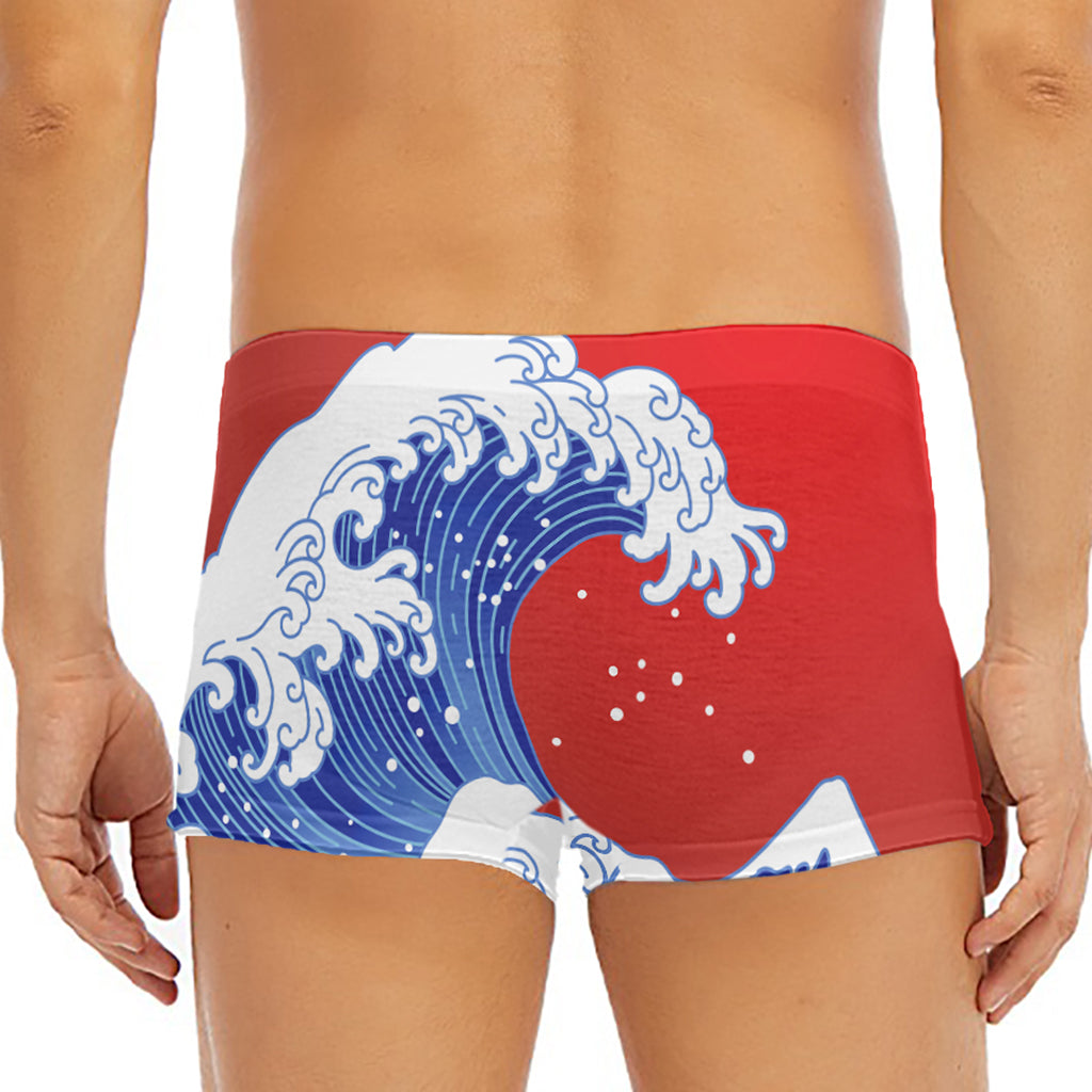 Red Sun Japanese Wave Print Men's Short Boxer Briefs