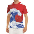 Red Sun Japanese Wave Print Men's Short Sleeve Rash Guard