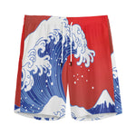 Red Sun Japanese Wave Print Men's Sports Shorts