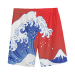 Red Sun Japanese Wave Print Men's Sports Shorts