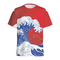 Red Sun Japanese Wave Print Men's Athletic T-Shirt