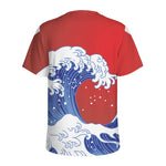 Red Sun Japanese Wave Print Men's Sports T-Shirt