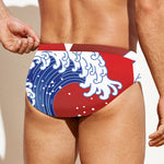 Red Sun Japanese Wave Print Men's Swim Briefs