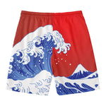 Red Sun Japanese Wave Print Men's Swim Trunks