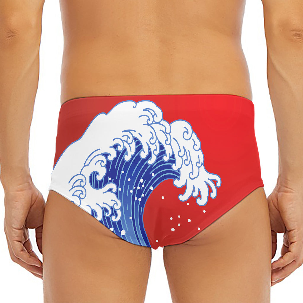 Red Sun Japanese Wave Print Men's Triangle Swim Briefs