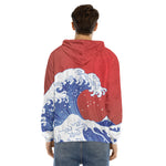 Red Sun Japanese Wave Print Men's Velvet Pullover Hoodie