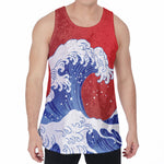 Red Sun Japanese Wave Print Men's Velvet Tank Top