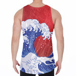 Red Sun Japanese Wave Print Men's Velvet Tank Top