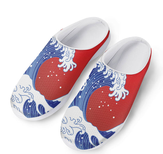 Red Sun Japanese Wave Print Mesh Casual Shoes