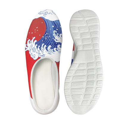 Red Sun Japanese Wave Print Mesh Casual Shoes