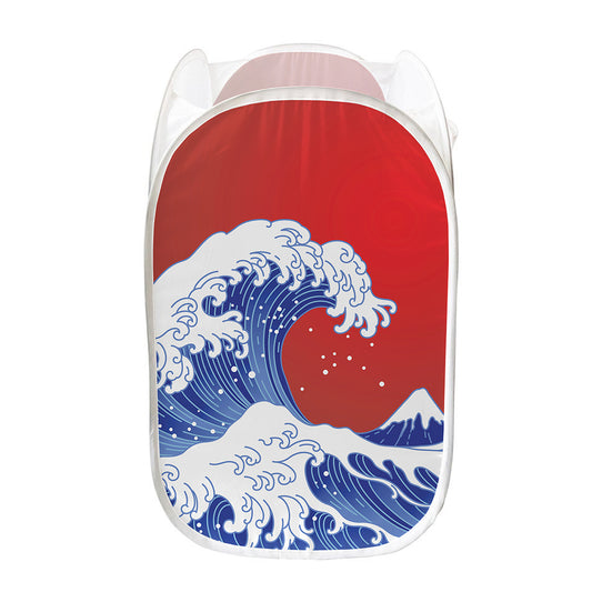 Red Sun Japanese Wave Print Mesh Laundry Hamper