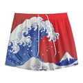 Red Sun Japanese Wave Print Mesh Shorts
