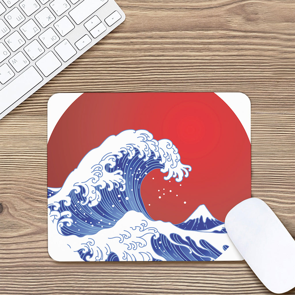 Red Sun Japanese Wave Print Mouse Pad