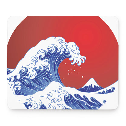Red Sun Japanese Wave Print Mouse Pad