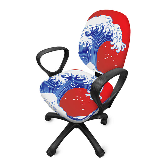 Red Sun Japanese Wave Print Office Chair Cover