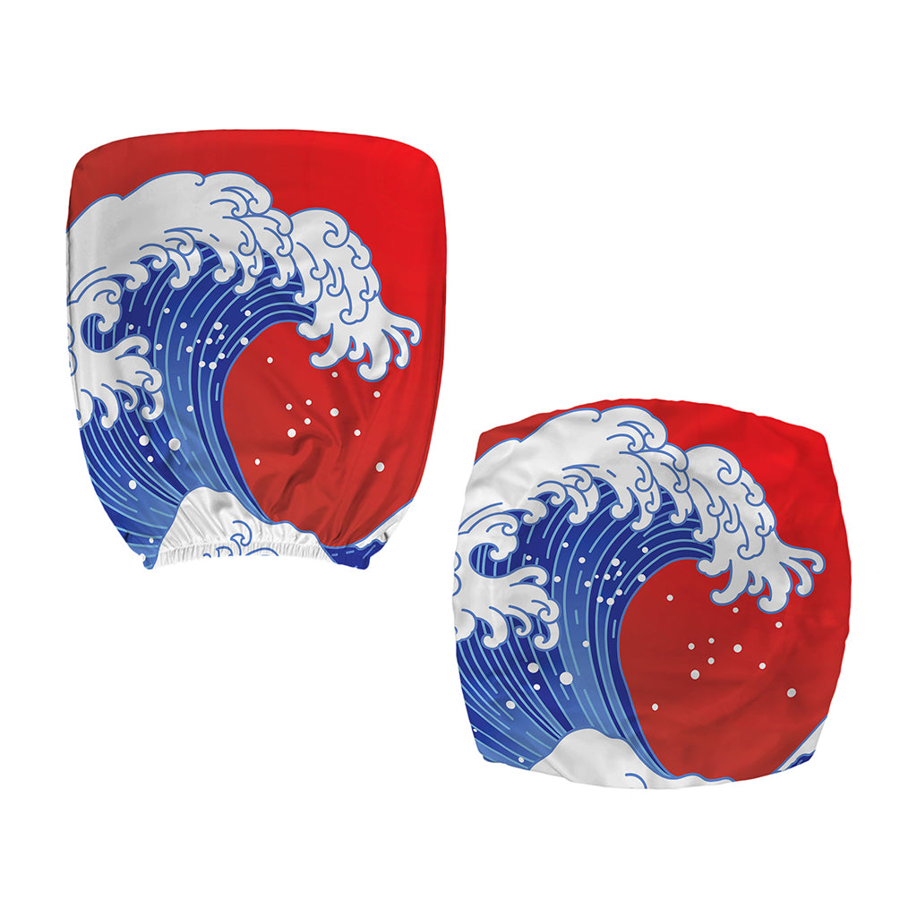 Red Sun Japanese Wave Print Office Chair Cover