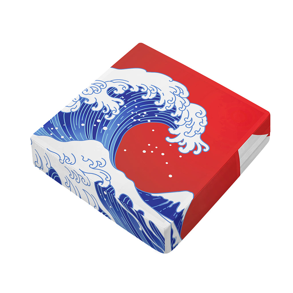 Red Sun Japanese Wave Print Outdoor Seat Cushion Cover