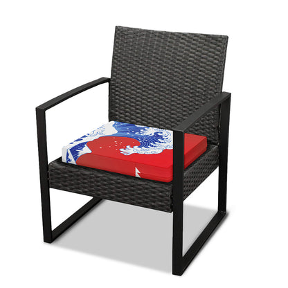Red Sun Japanese Wave Print Outdoor Seat Cushion Cover