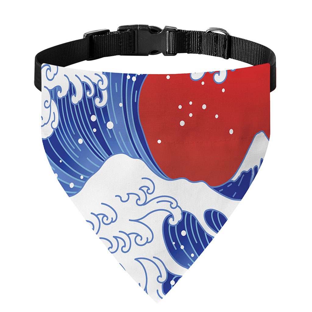 Red Sun Japanese Wave Print Over The Collar Dog Bandana
