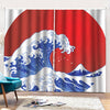 Red Sun Japanese Wave Print Pencil Pleat Curtains