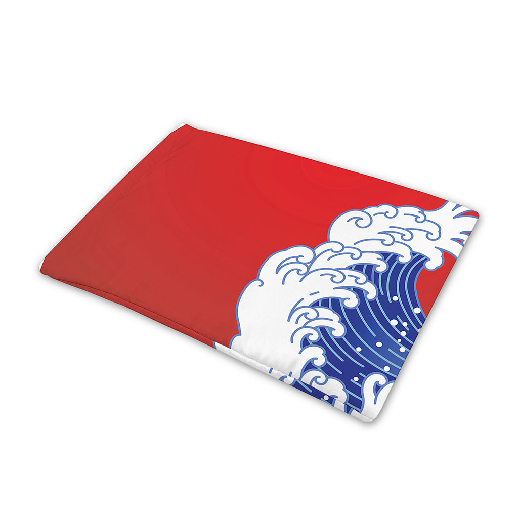 Red Sun Japanese Wave Print Pet Cooling Mat Cover