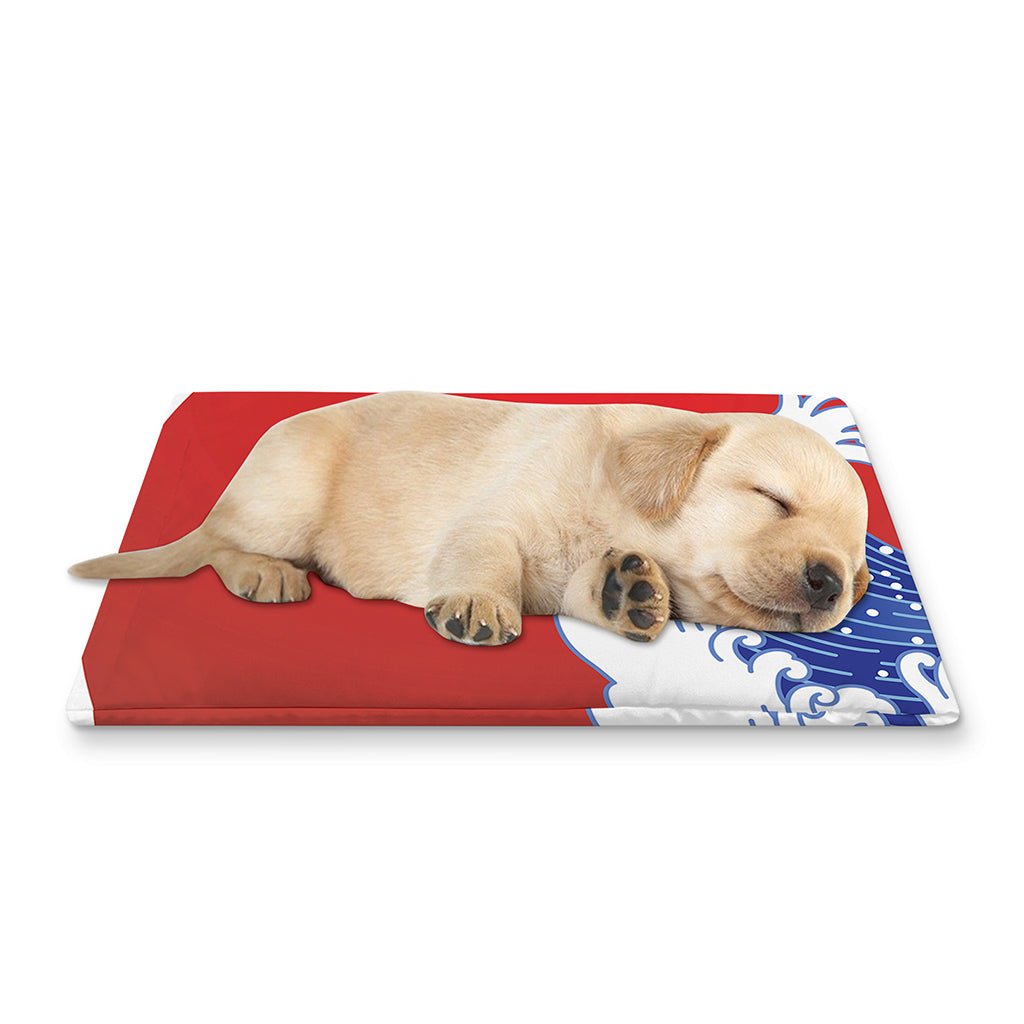 Red Sun Japanese Wave Print Pet Cooling Mat Cover