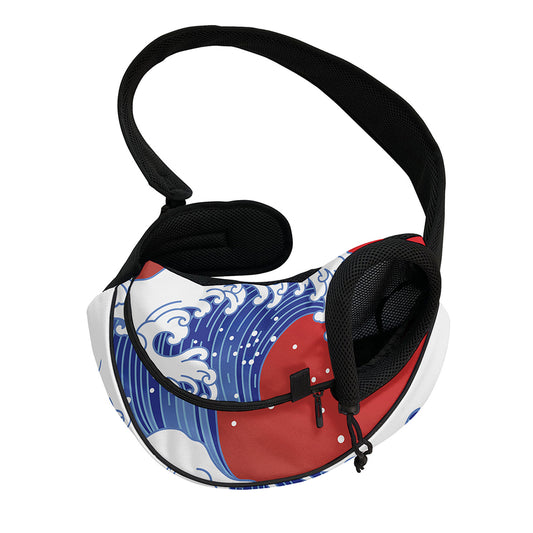 Red Sun Japanese Wave Print Pet Sling Carrier