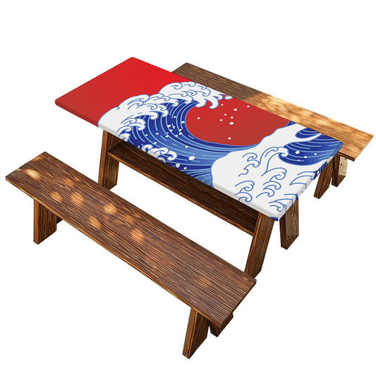 Red Sun Japanese Wave Print Picnic Table Cover