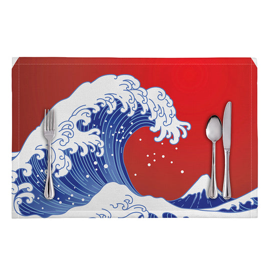 Red Sun Japanese Wave Print Placemat