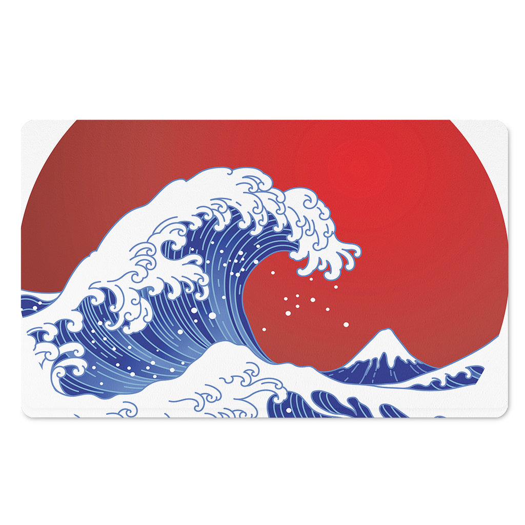 Red Sun Japanese Wave Print Polyester Doormat