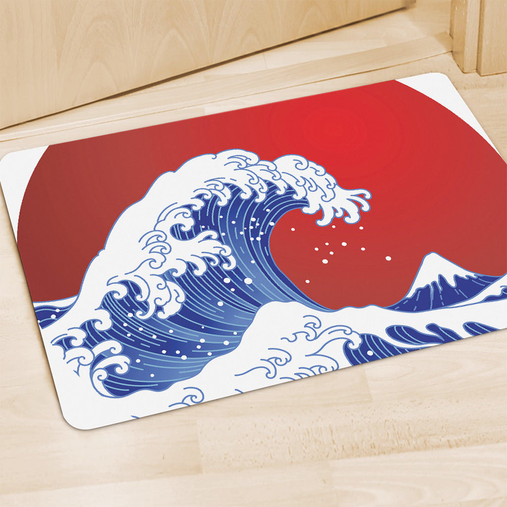 Red Sun Japanese Wave Print Polyester Doormat