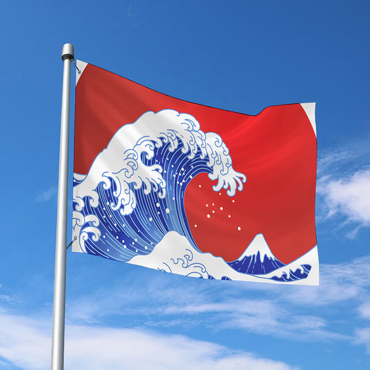 Red Sun Japanese Wave Print Polyester Flag