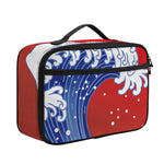 Red Sun Japanese Wave Print Portable Lunch Bag