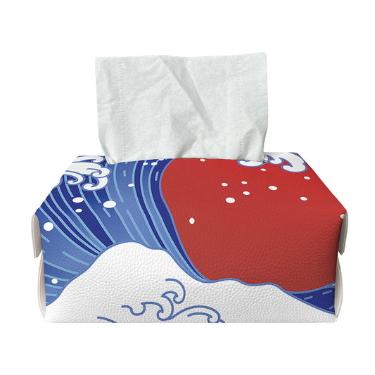 Red Sun Japanese Wave Print Rectangle Tissue Box Cover