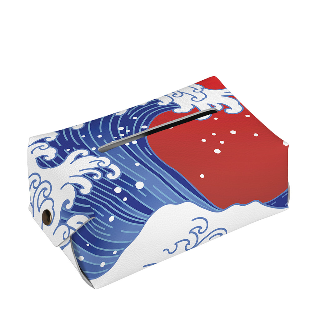 Red Sun Japanese Wave Print Rectangle Tissue Box Cover