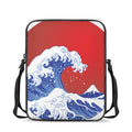 Red Sun Japanese Wave Print Rectangular Crossbody Bag