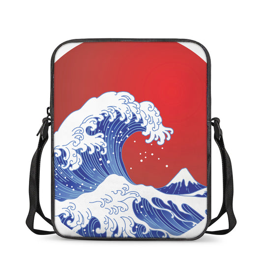 Red Sun Japanese Wave Print Rectangular Crossbody Bag