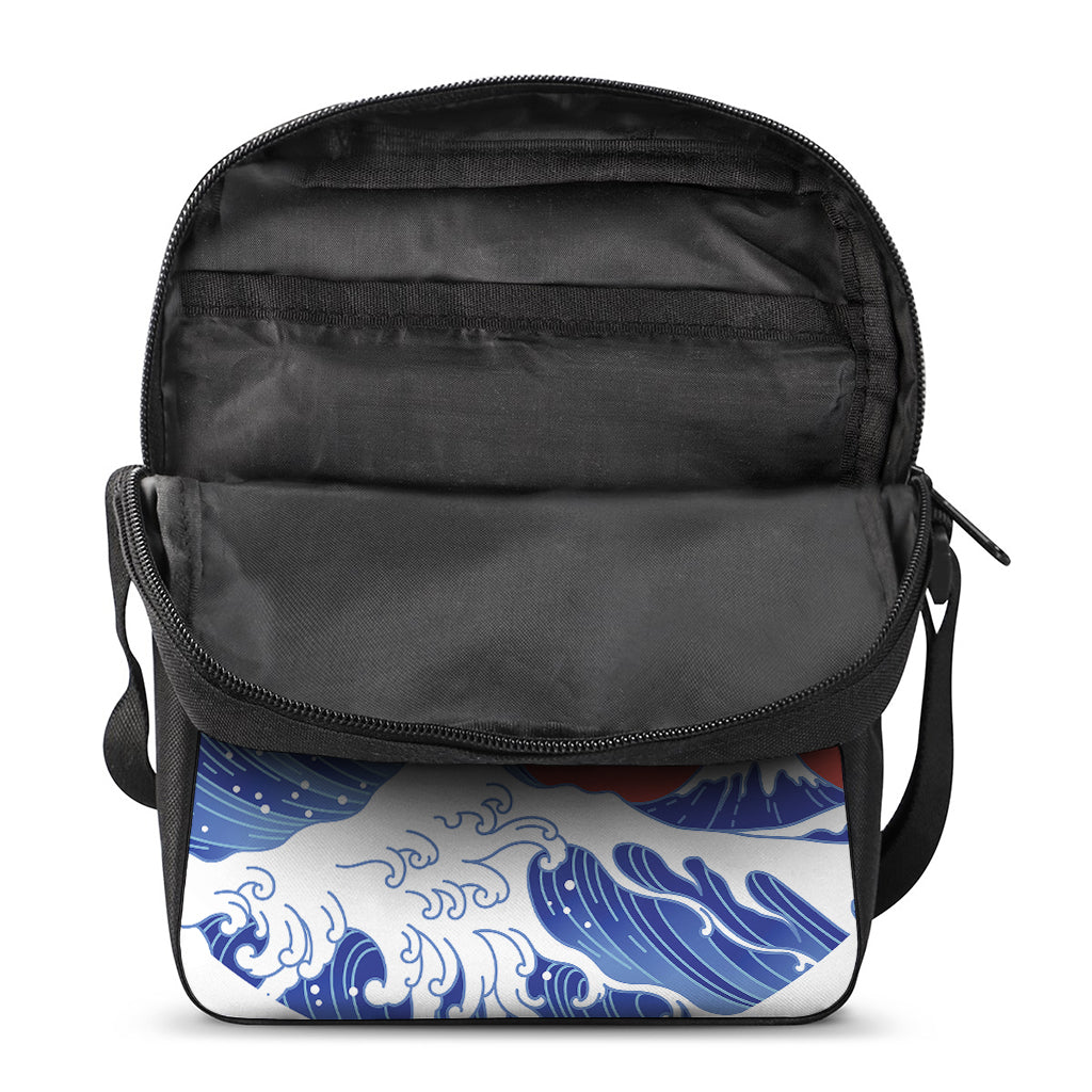 Red Sun Japanese Wave Print Rectangular Crossbody Bag