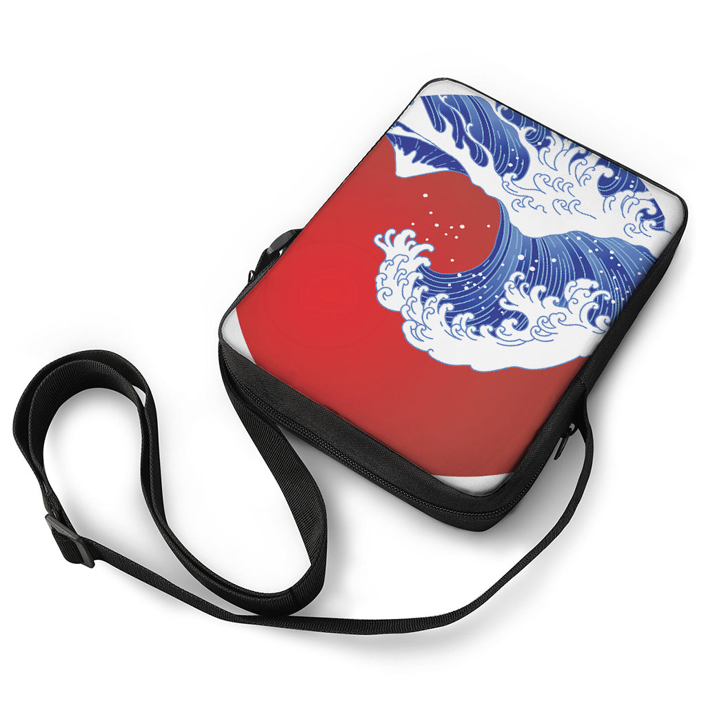 Red Sun Japanese Wave Print Rectangular Crossbody Bag