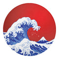 Red Sun Japanese Wave Print Round Blanket