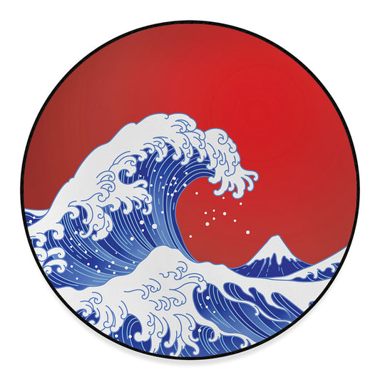Red Sun Japanese Wave Print Round Floor Mat