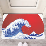 Red Sun Japanese Wave Print Rubber Doormat