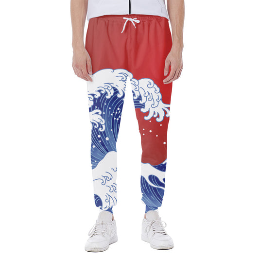 Red Sun Japanese Wave Print Scuba Joggers