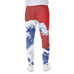Red Sun Japanese Wave Print Scuba Joggers