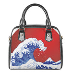 Red Sun Japanese Wave Print Shoulder Handbag