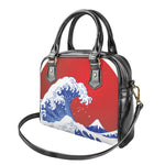 Red Sun Japanese Wave Print Shoulder Handbag