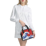 Red Sun Japanese Wave Print Shoulder Handbag