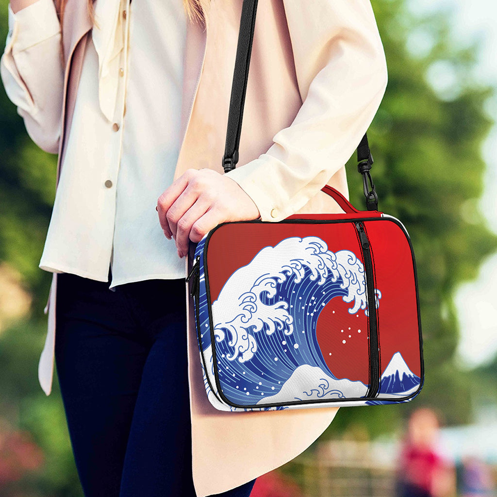 Red Sun Japanese Wave Print Shoulder Strap Bible Bag